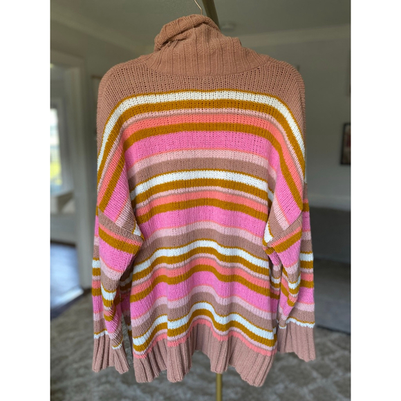 Aerie Oversized Turtleneck Sweater Chenille Stripes Buttery Soft Cozy Winter L - Picture 3 of 5